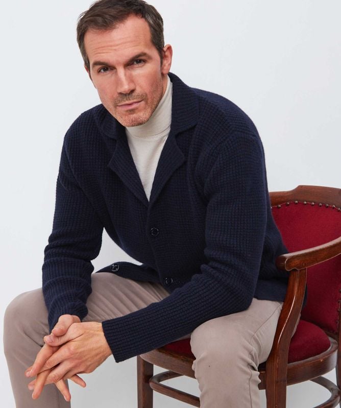 Wool and Co Waffle Knit Button Cardigan