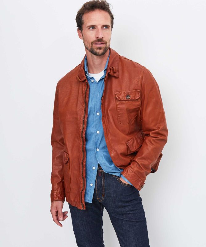 Jacob Cohen Three Pocket Long Leather Jacket