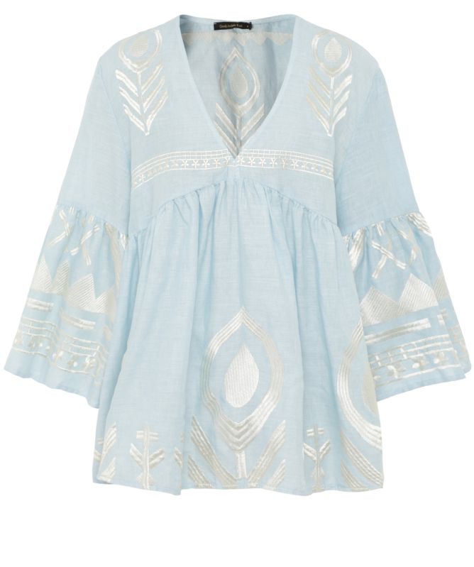 Greek Archaic Kori Feather Embroidered Top