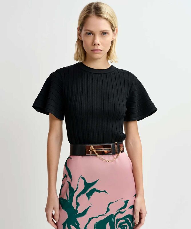 Essentiel Antwerp Georgie Flared Sleeve Rib-Knitted Top