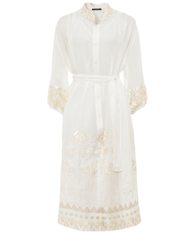 Greek Archaic Kori Papyrus Embroidered Shirt Dress