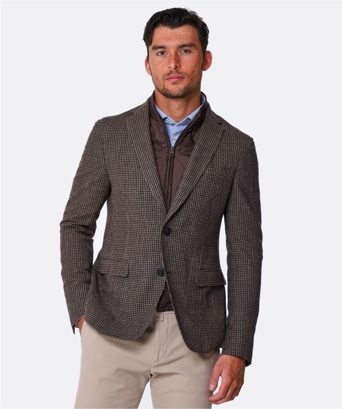 Pal Zileri Wool Linen Houndstooth Bib Jacket