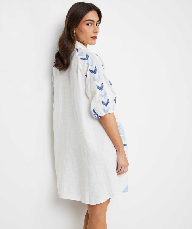 Greek Archaic Kori Puff Sleeve Shirt Dress