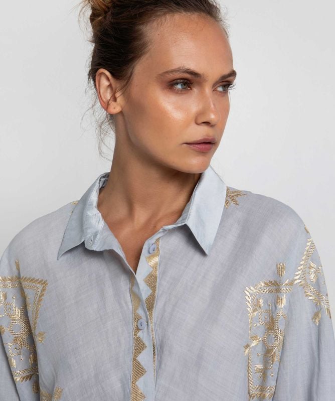 Greek Archaic Kori Embroidered Lefkada Shirt