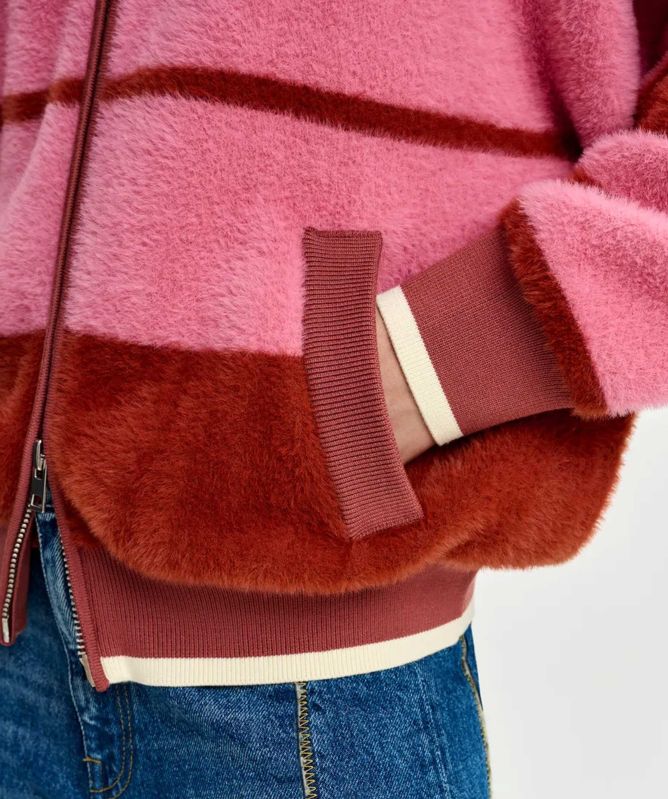 Essentiel Antwerp Jicama Striped Knitted Bomber Jacket