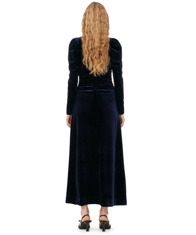 GANNI Velvet Gathered Maxi Dress