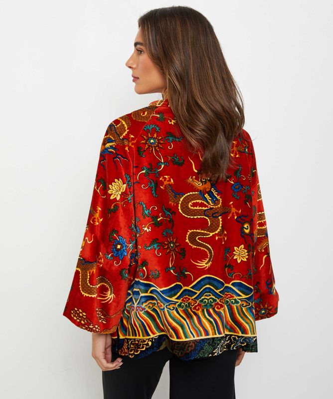 One Hundred Stars Dragon Rust Velvet Jacket