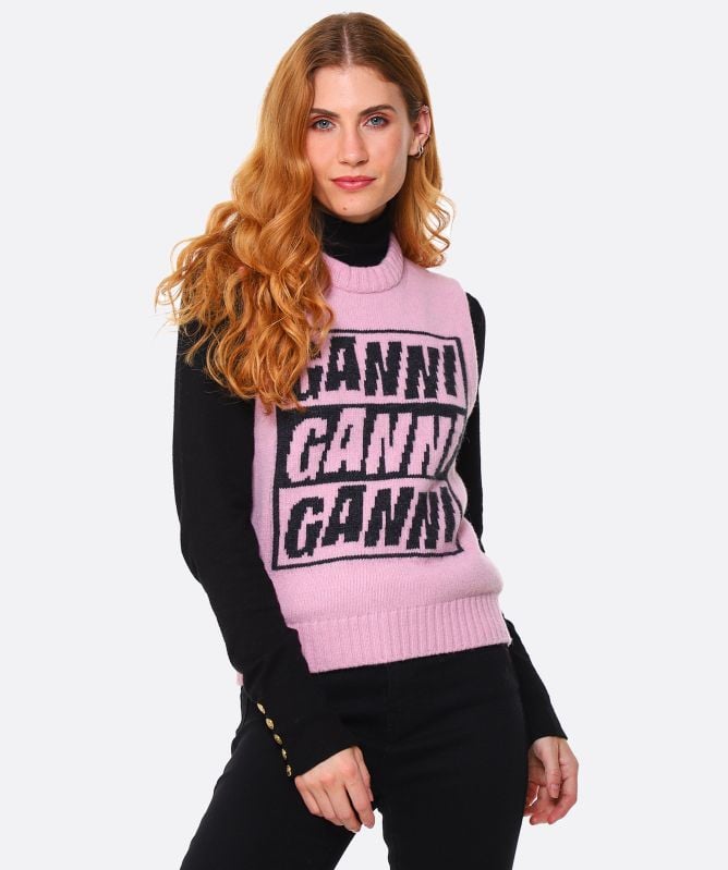 GANNI Pink Logo Knitted Vest | Jules B