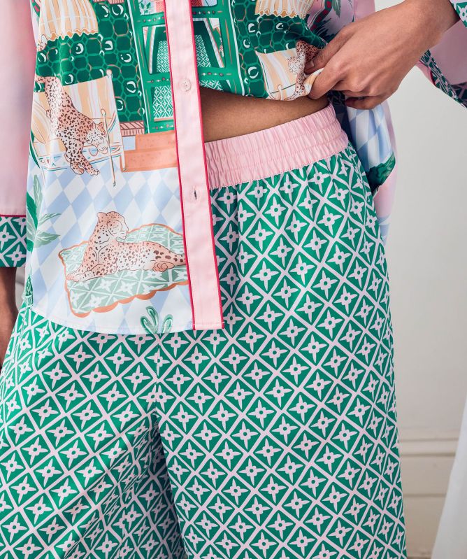 Chelsea Peers Satin The Clubhouse Print Long Pajamas