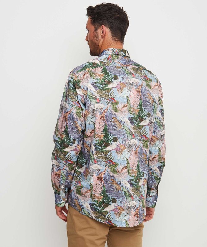 Guide London Slim Fit Sateen Tropical Shirt