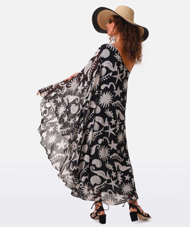 RIXO Liza Oceanic Draped-Sleeve Dress
