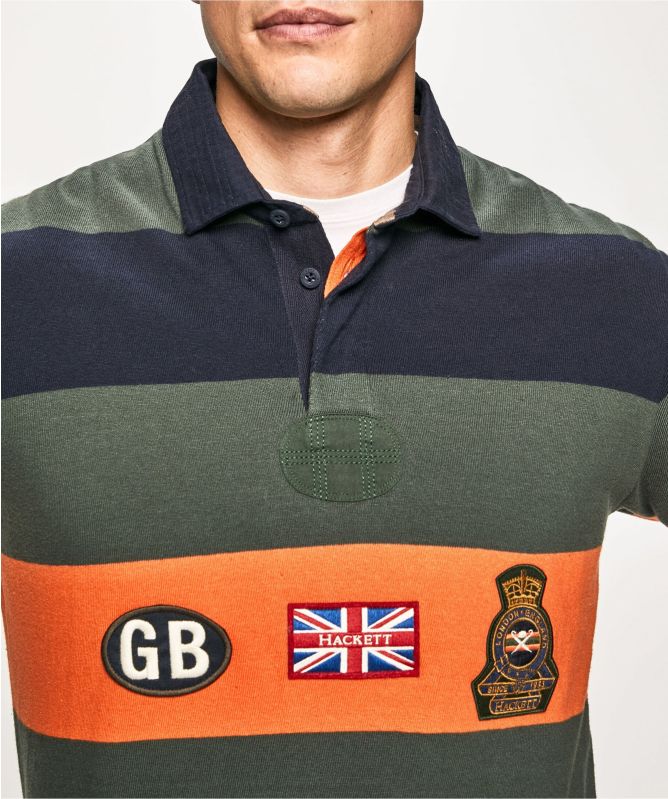 Hackett Badge Striped Rugby Shirt