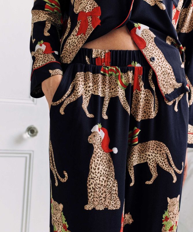 Chelsea Peers Christmas Leopard Print Long Pyjamas