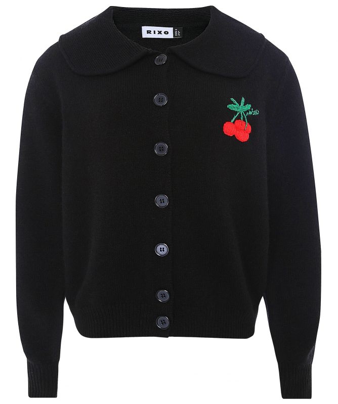 RIXO Dora Cherry Wool Cardigan