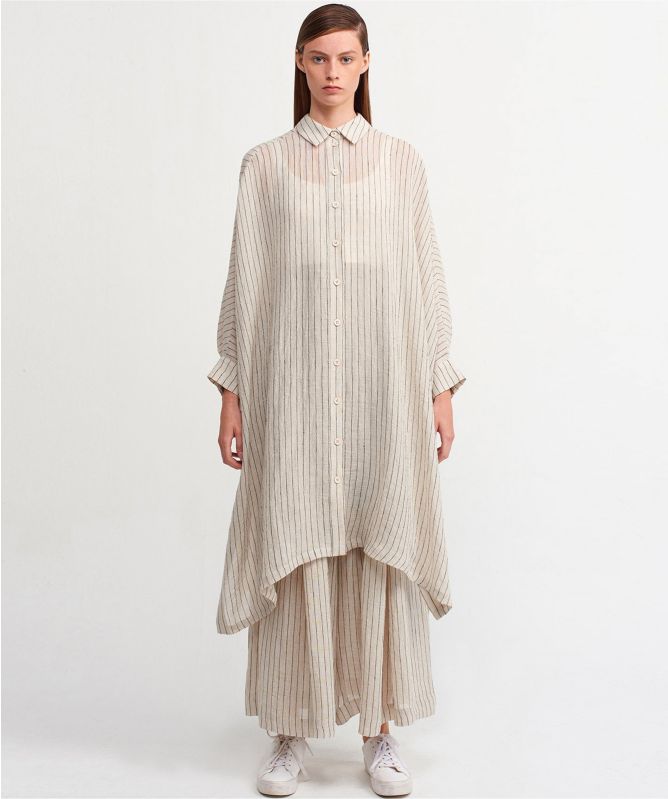 white christmas dresses CREAM PINSTRIPE – Rebecca King Fashion House main image 0