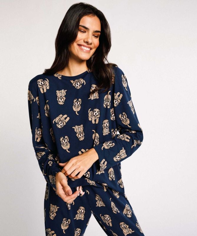 Chelsea Peers Cockapoo Print Long Pajamas