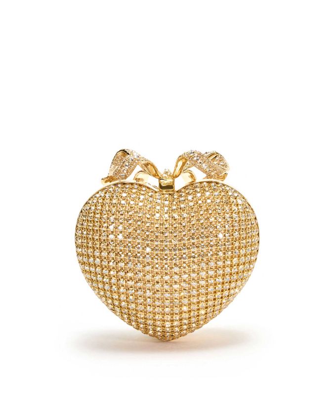 Self-Portrait Gold Crystal Heart Clutch