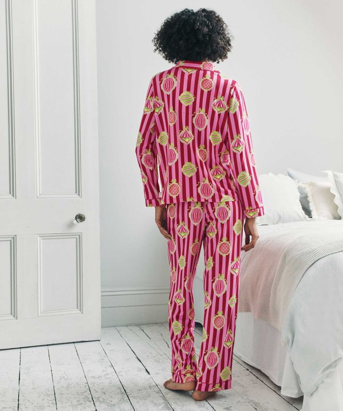 Chelsea Peers Christmas Baubles Stripe Long Pyjamas