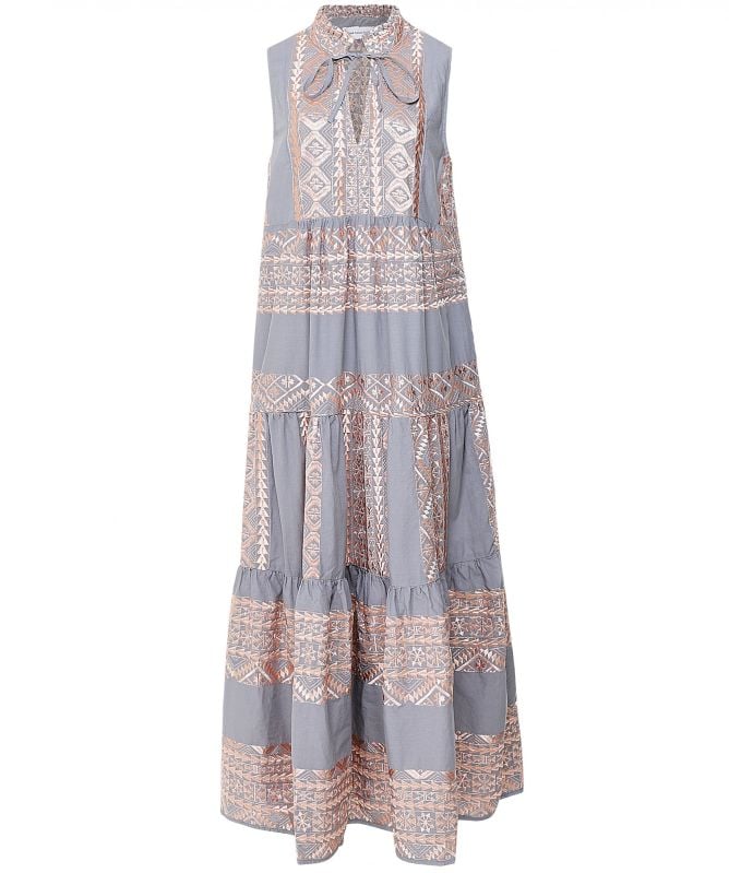 Greek Archaic Kori Sleeveless Embroidered Maxi Dress