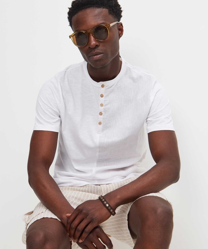 Seinse Cotton Linen Henley T-Shirt