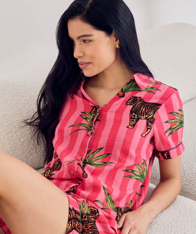 Chelsea Peers Leaf Tiger Stripe Print Short Pajamas
