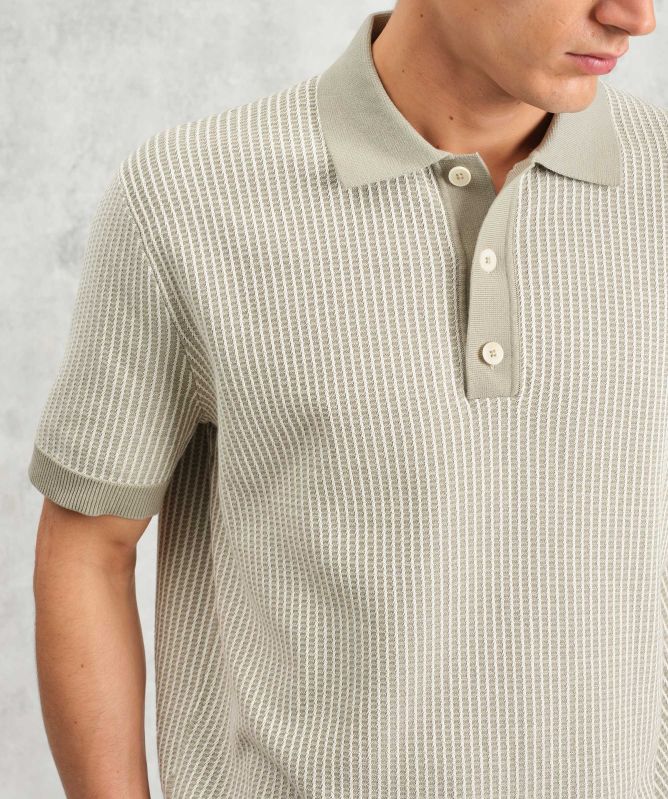Wax London Ladder Stripe Knit Turin Polo Shirt