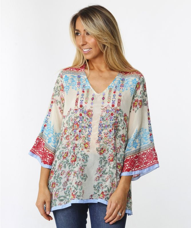 Johnny Was Jade V-Neck Top