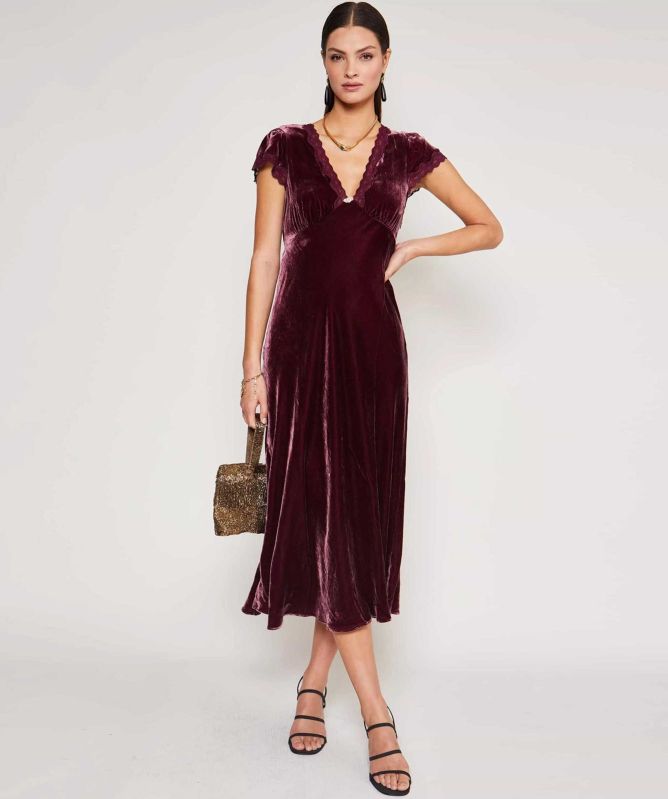 RIXO Velvet Clarice Midi Dress