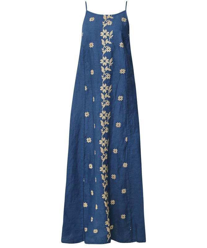 Greek Archaic Kori Linen Daisy Embroidered Midi Dress