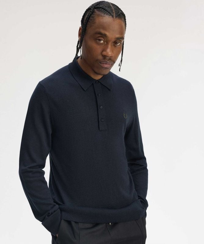 Fred Perry Long Sleeve Fine Knit Polo Shirt