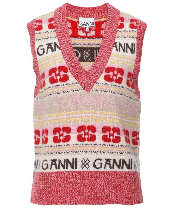 GANNI Graphic V-Neck Knitted Vest