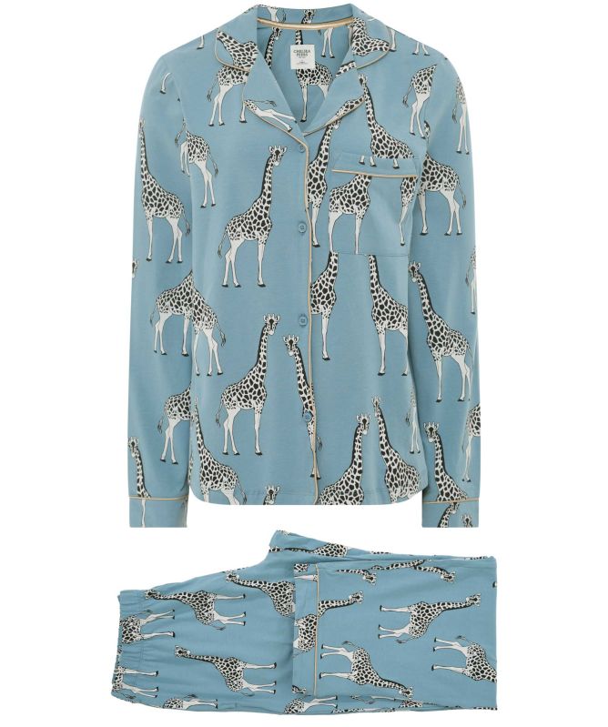 Chelsea Peers Organic Cotton Giraffe Print Long Pyjama Set