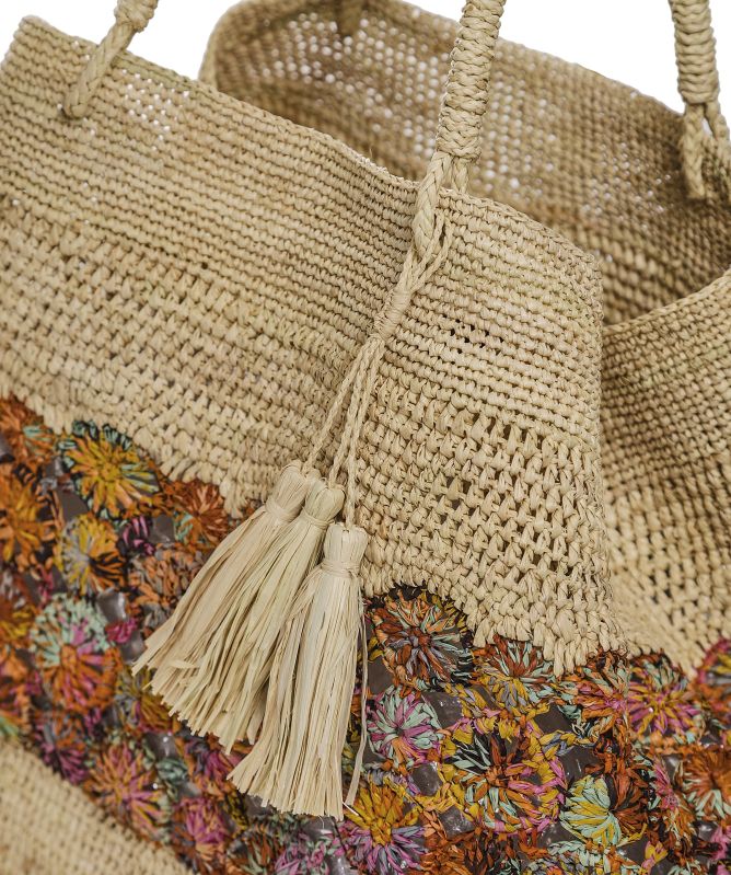 Rabarany Floral Crochet Raffia Bag