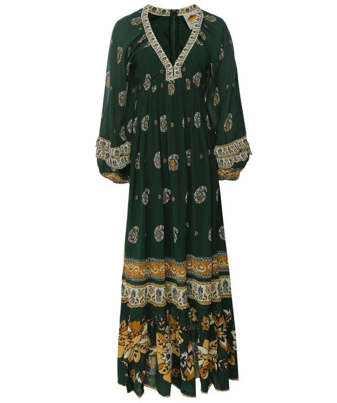 FARM Rio Ayla Long Sleeve Ruffled Maxi Dress