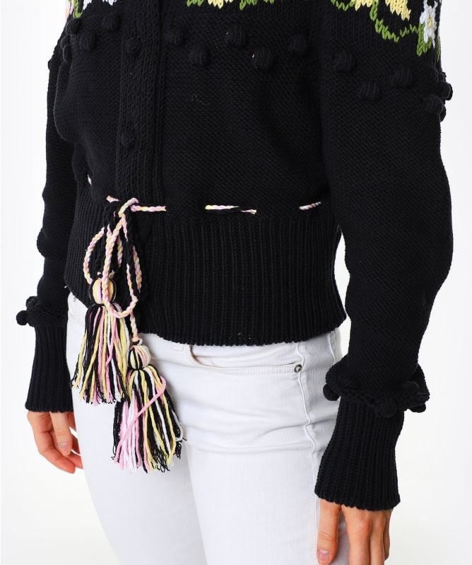 Hayley Menzies Black Gladys Intarsia Cotton Cardigan | Jules B