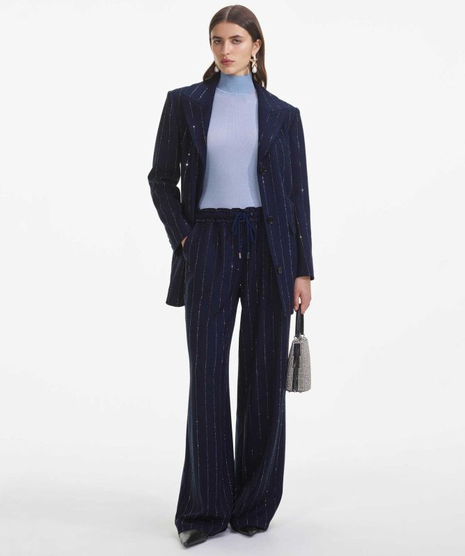Self-Portrait Rhinestone Pinstripe Trousers
