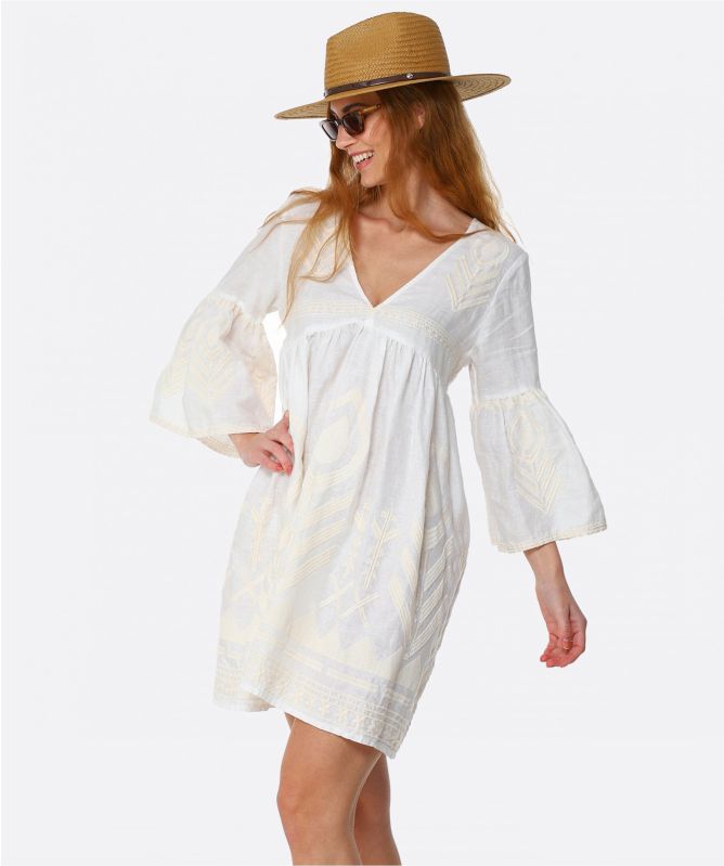 chinese dress ladies GREEK ARCHAIC KORI 25- FEATHER LINEN STRAP DRESS- BEIGE/GOLD – House of  Nicholetta