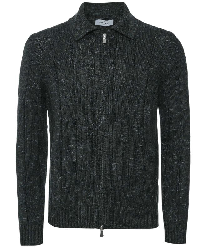 Gran Sasso Wool Ribbed Zipper Cardigan