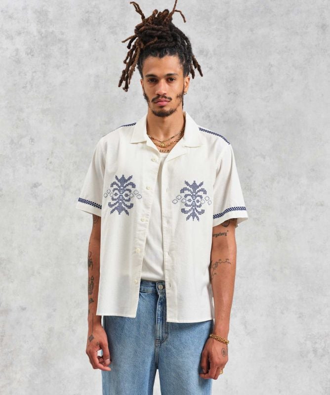 Wax London Linen Mix Embroidered Didcot Shirt