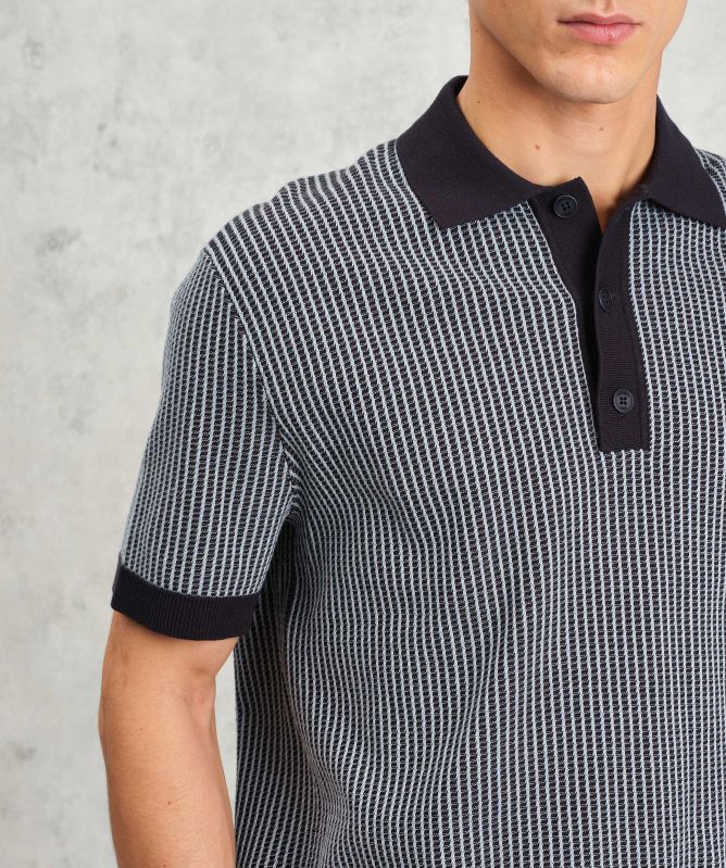 Wax London Ladder Stripe Knit Turin Polo Shirt