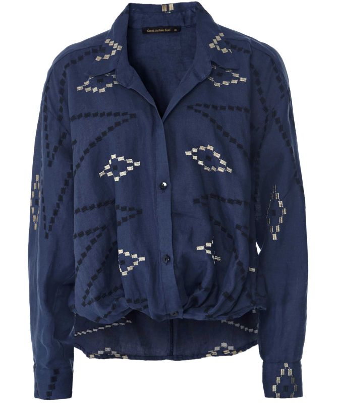 Greek Archaic Kori Linen Zig Zag Shirt