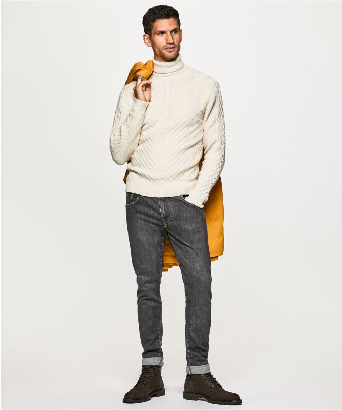 Hackett Beige Cable Knit Roll Neck 