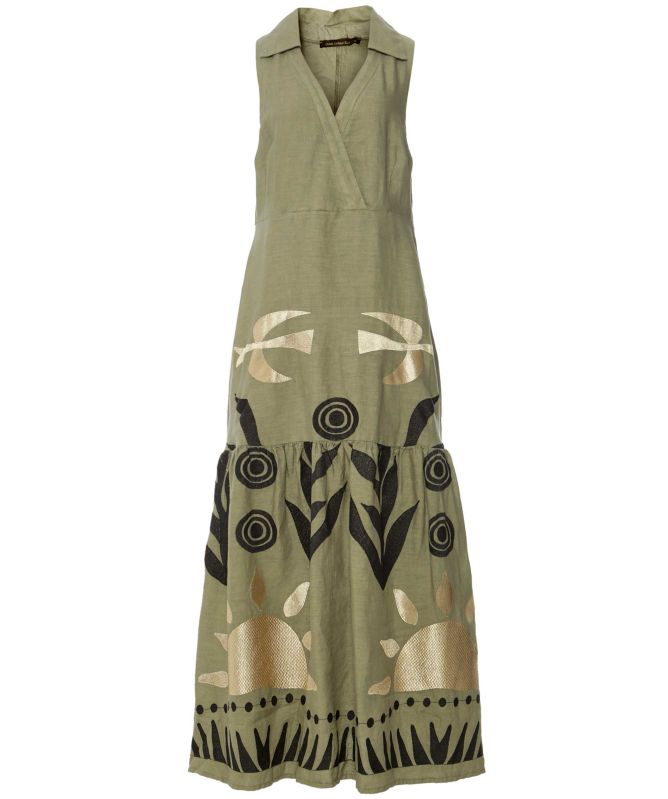 Greek Archaic Kori Embroidered Collared Dress