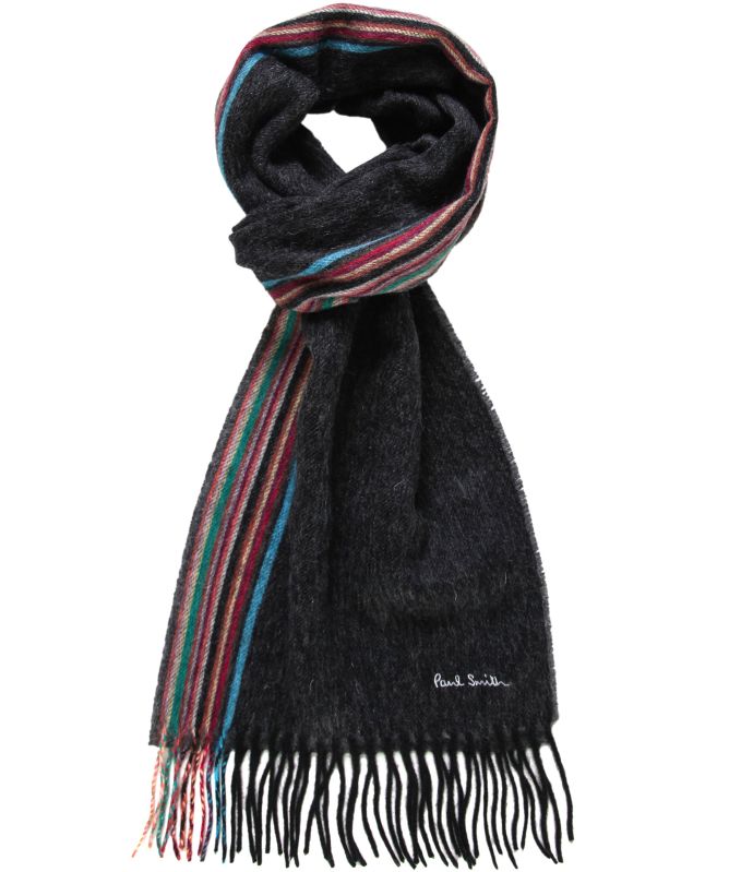 Paul Smith Wool Cashmere Striped Trim Scarf