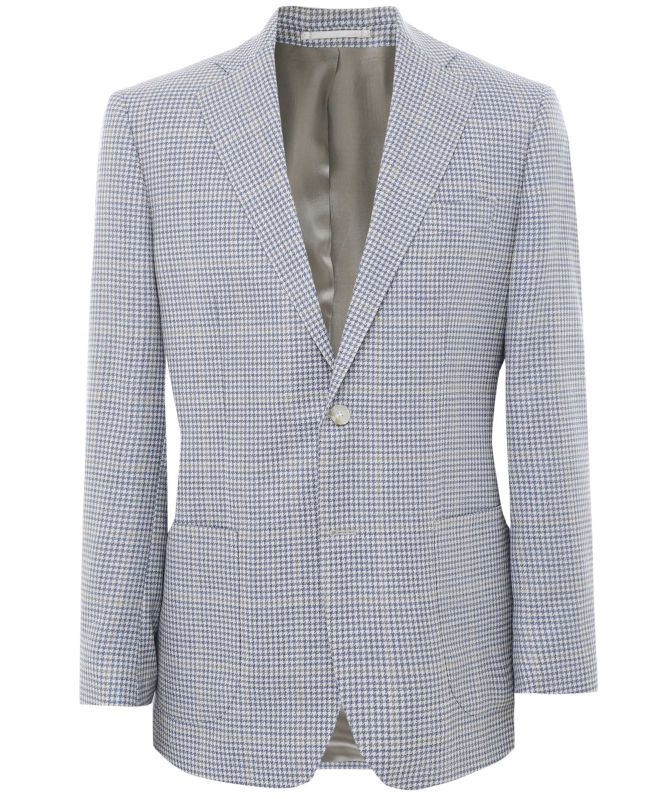 Jules B Wool Linen Windowpane Houndstooth Jacket