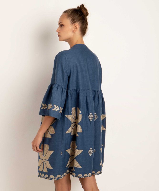Greek Archaic Kori V-Neck Embroidered Tunic