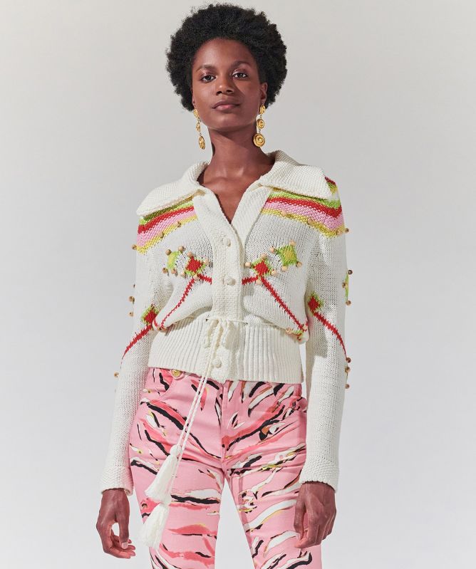 Hayley Menzies Intarsia Diamond Bead Cardigan