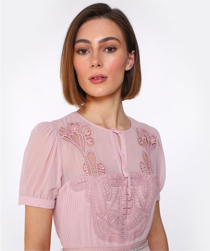 Self-Portrait Macrame Lace Chiffon Midi Dress