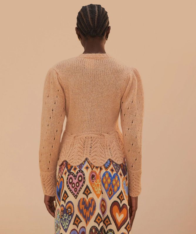 FARM Rio Sand Ruffle Knit Cardigan