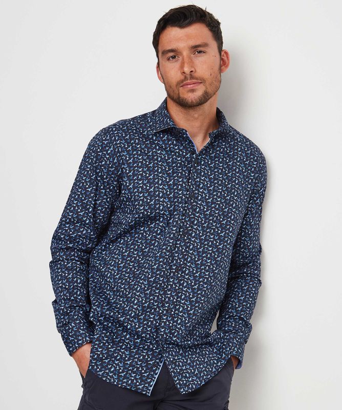 Guide London Slim Fit Sateen Bird Shirt